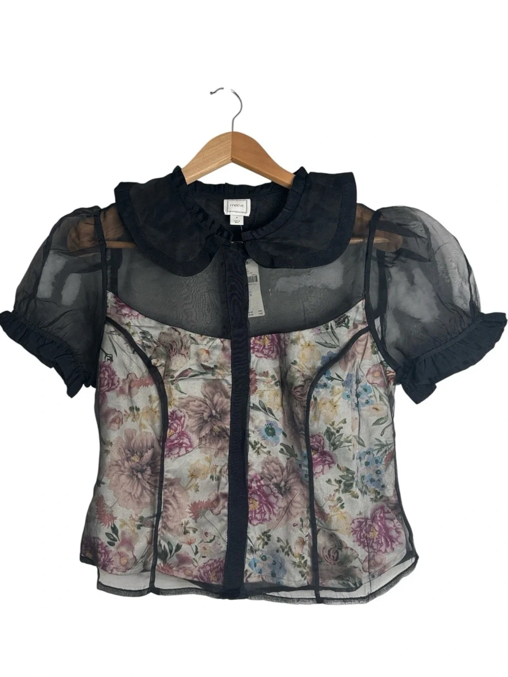 Anthropologie Maeve Organza Sheer  Button-Down Top Lined Floral Print Corset M